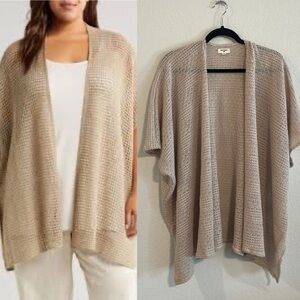 World Market Women Open Front Cardigan Tan Khaki Pointelle Knit Cottagecore